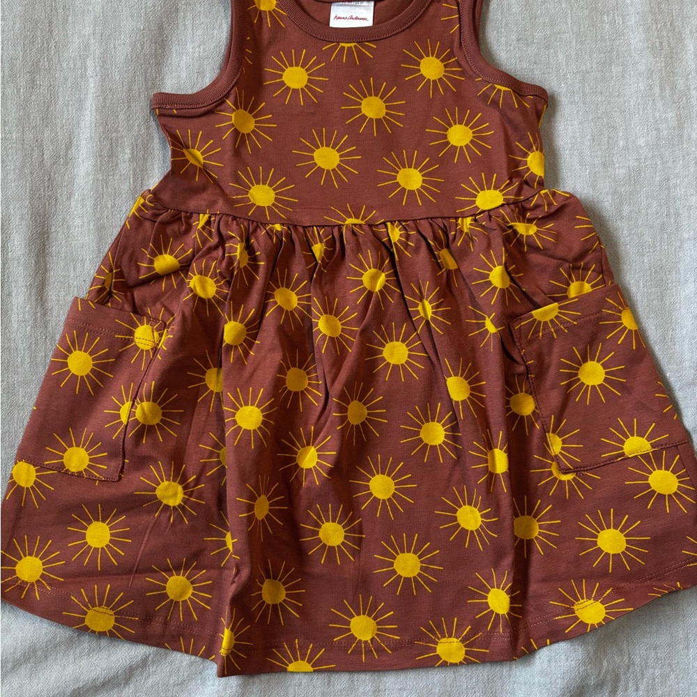 Hanna Andersson Brown and Yellow Sun Dress with Pockets, NWOT